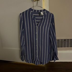 Blue striped button up blouse